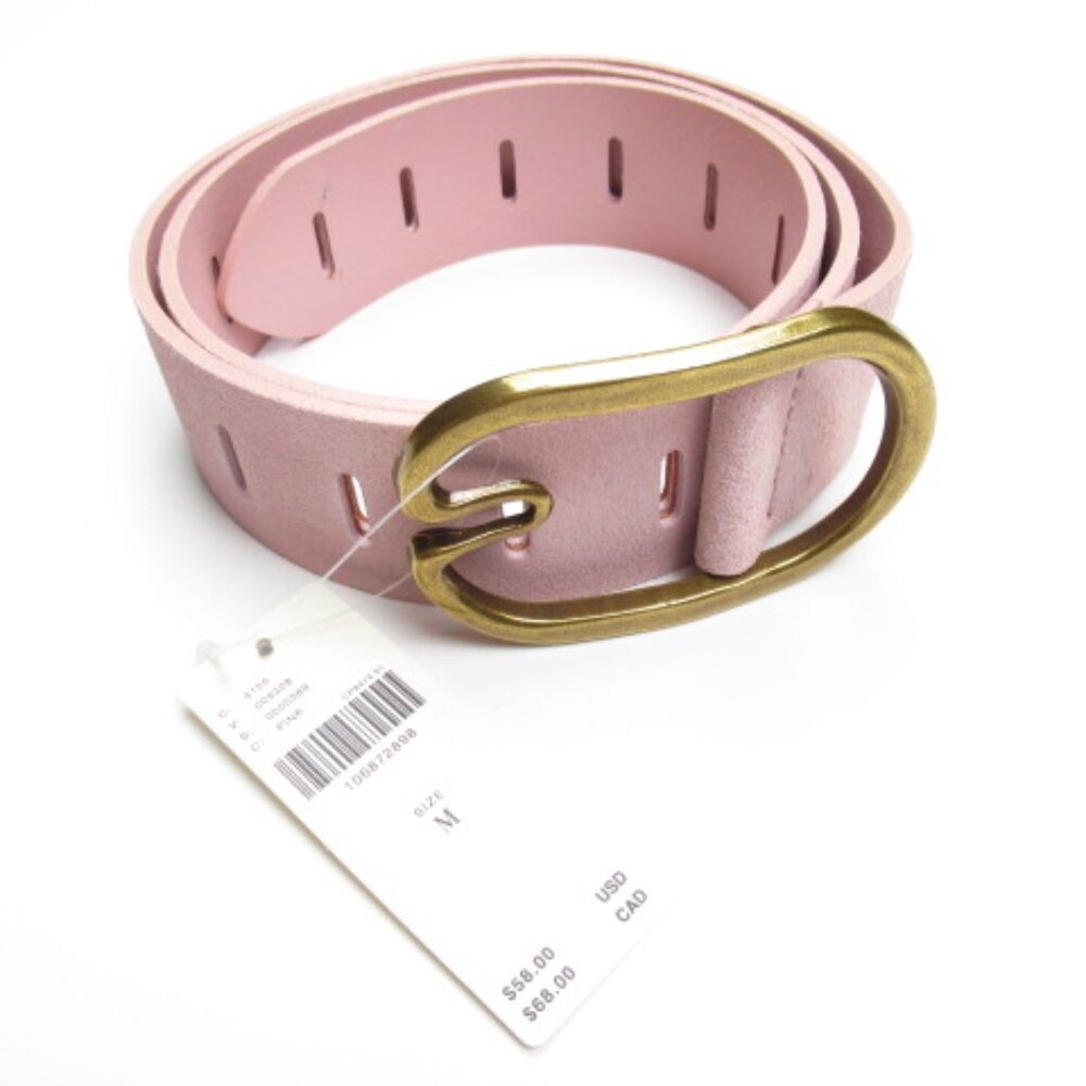 Anthropologie Adjustable Leather Notch Belt Pink Suede M
